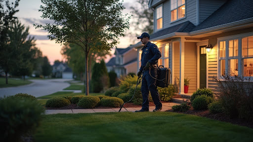 Suburban technician inspecting exterior